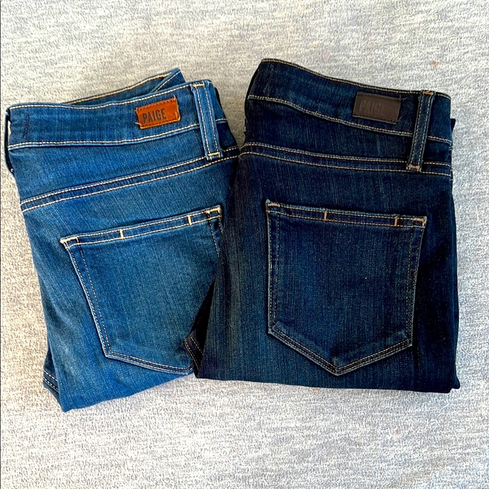 PAIGE Women 26 Denim Blue Set of 2 Jeans Contrast Stitch Hoxton Ankle and Skinny